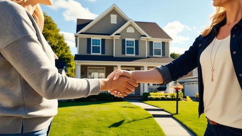 Buyer and Seller Shake Hands After The House Is Sold to Home Buyer For Cash Fast